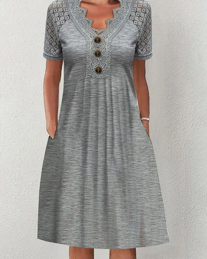 Lace V-Neck Gray Dress by Greta 