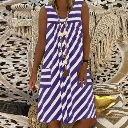 Striped Sleeveless Plus Dress by Greta 