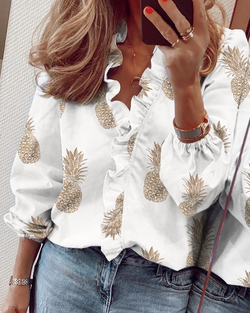 Chic Ruffled Long Sleeve Blouse by Greta 