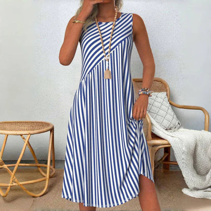 Blue Striped Sleeveless Dress by Greta 