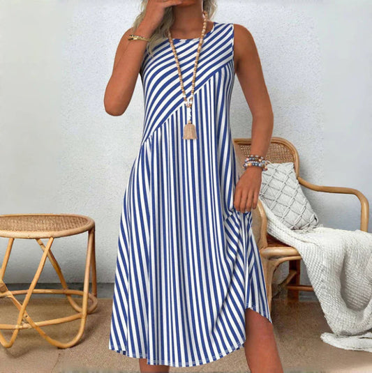 Blue Striped Sleeveless Dress by Greta 
