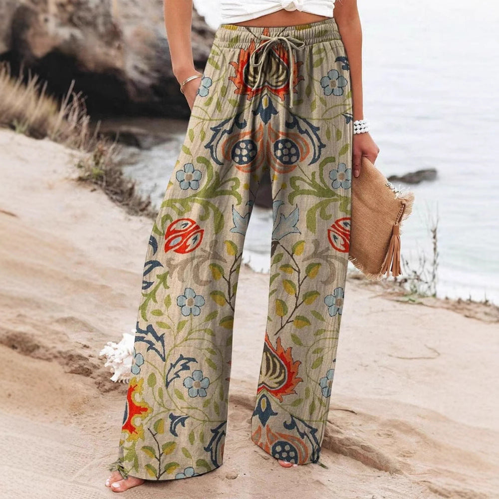 Boho Botanical Greta  Women's Wide-Leg Pants