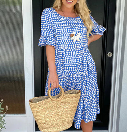 Chic Printed Round Neck Dress by Greta 