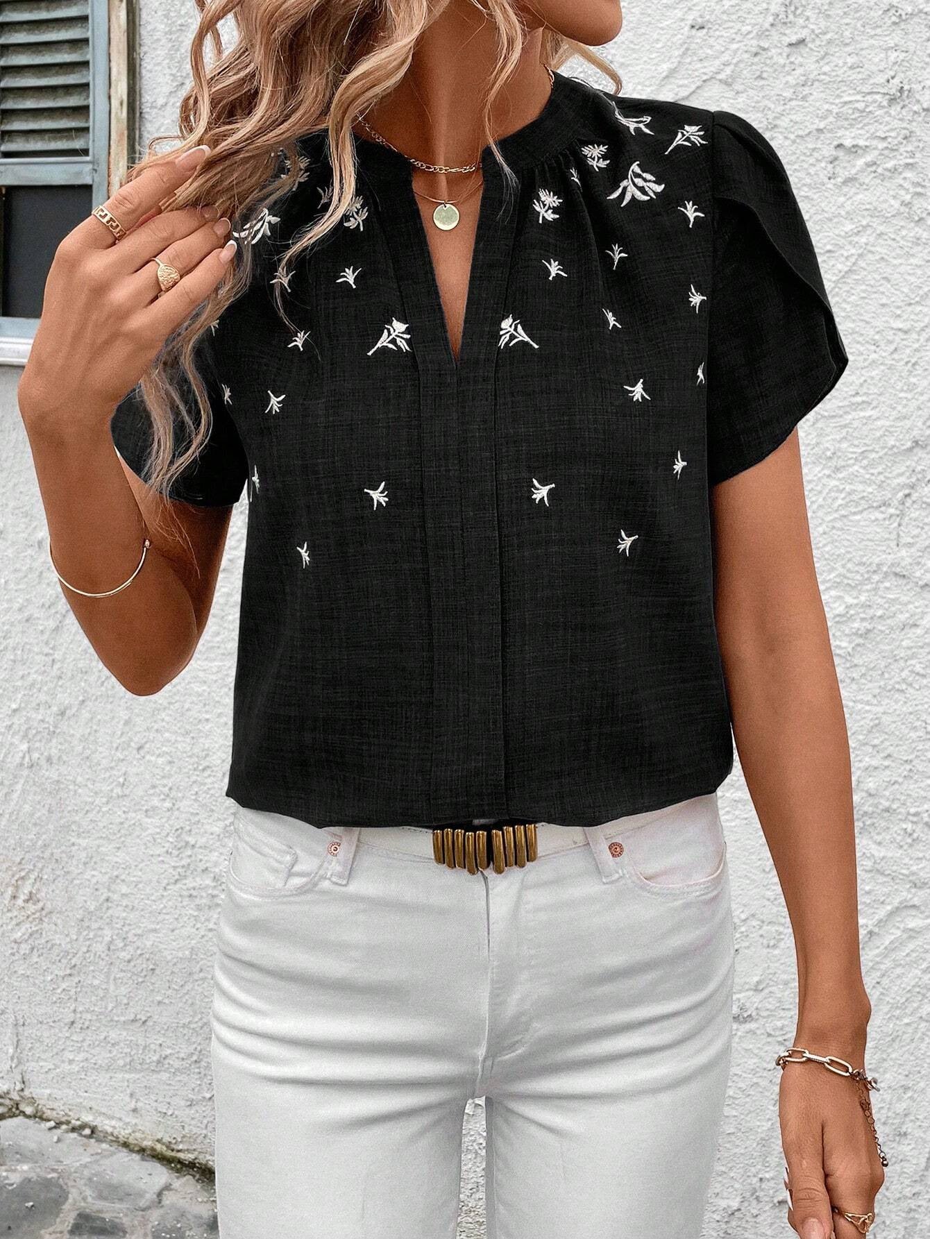 Chic Printed Blouse Greta  Shoulder Pleat Top