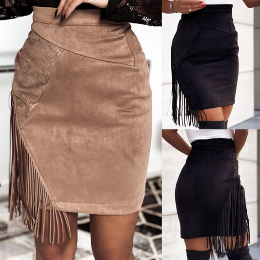 Chic Fringed Suede Skirt by Greta 