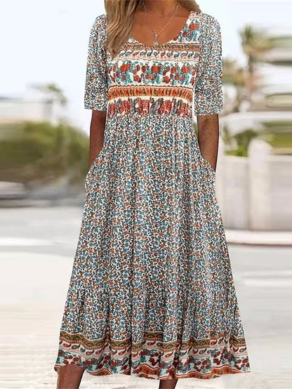 Boho Floral Greta  Summer Midi Dress