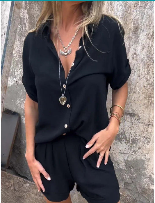 Chic Linen Blend Greta  Mid-Sleeve Shirt Set