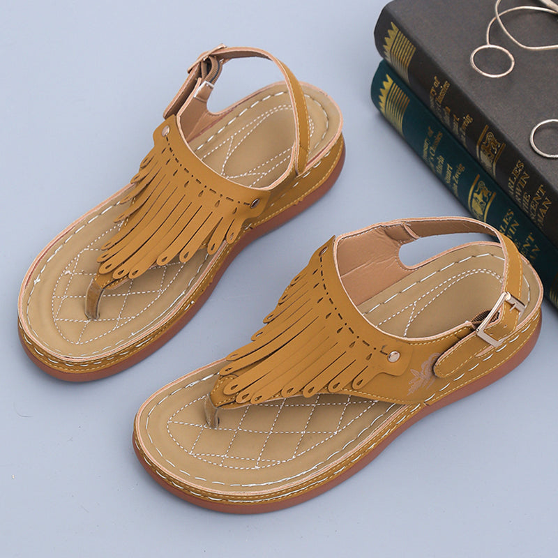 Boho Fringe Greta  Wedge Thong Sandals