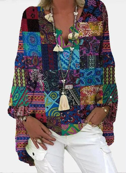 Vibrant Printed V Neck Top Greta 