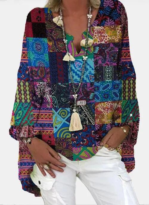 Vibrant Printed V Neck Top Greta 
