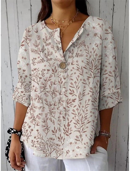Floral Print Greta  Button V-Neck Casual Top