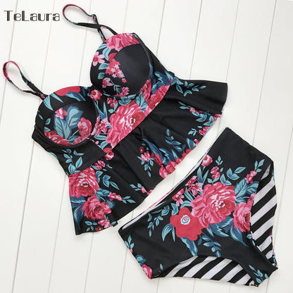 Floral High Waisted Bikini Greta  Swimwear