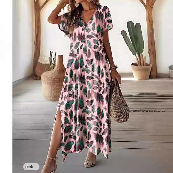 Vibrant Split V-Neck Dress by Greta 