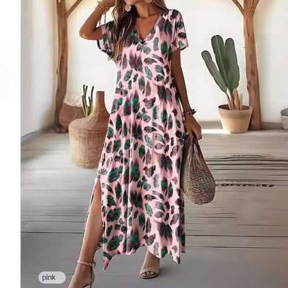 Vibrant Split V-Neck Dress by Greta 