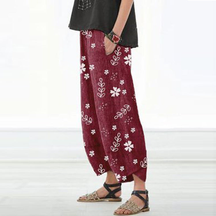 Floral Cotton Wide-Leg Pants by Greta 
