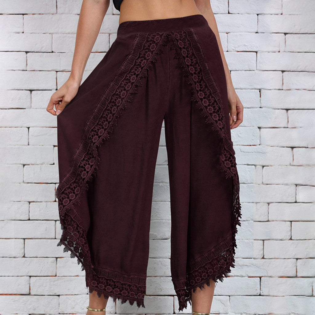 Elegant Wide-Leg Lace Pants by Greta 