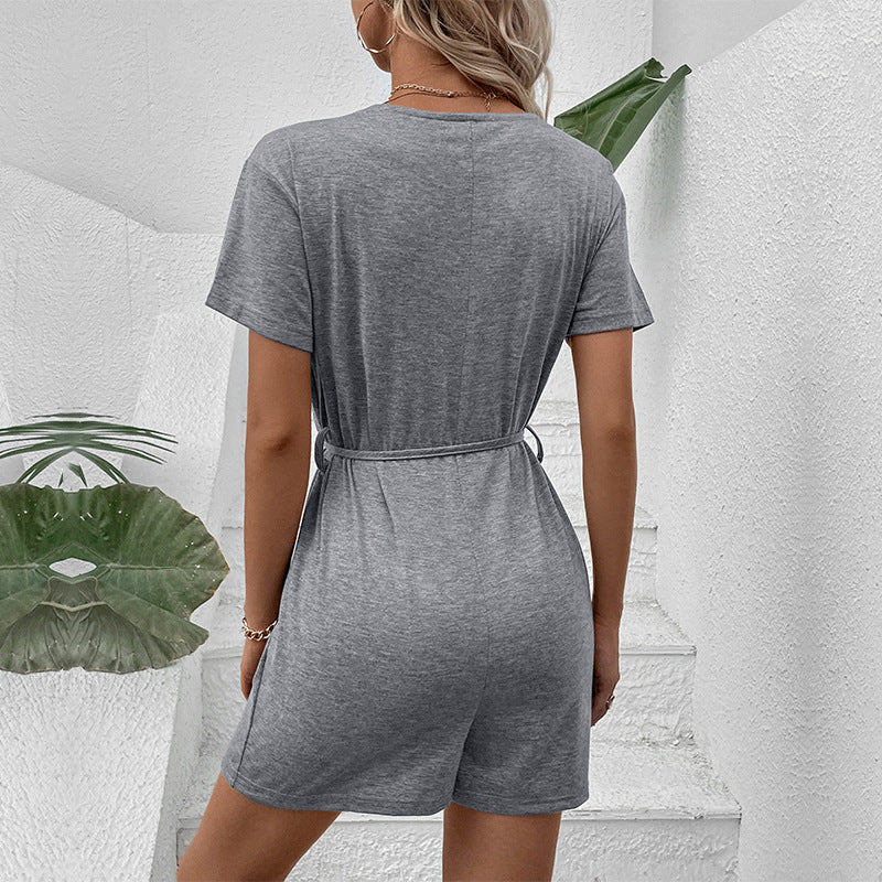 Chic Grey Greta  Lace-Up Casual Jumpsuit
