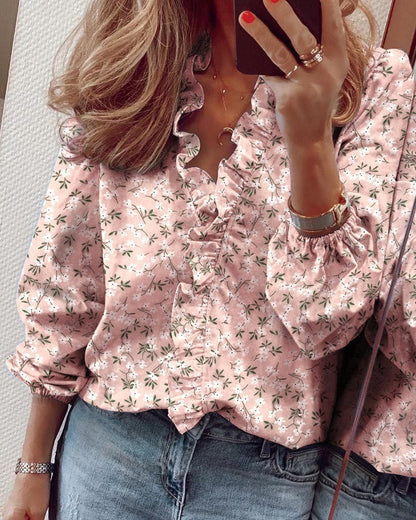 Chic Ruffled Long Sleeve Blouse by Greta 