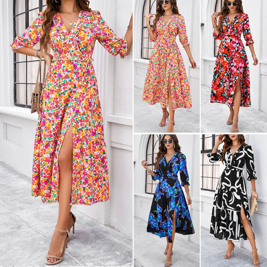 Chic Floral Greta  Vacation Midi Dress