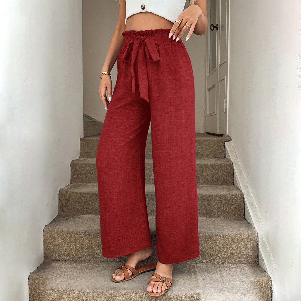 Red Wide-Leg Greta  Drawstring Pants