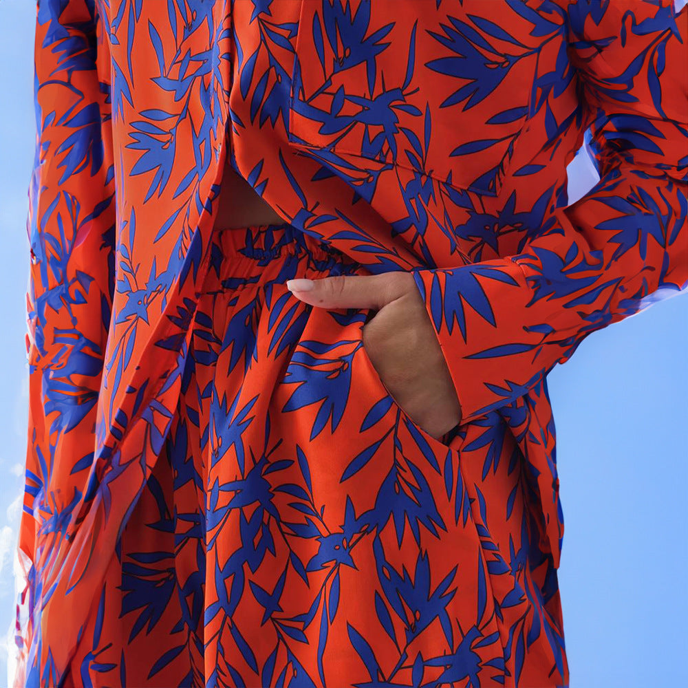 Vibrant Maple Leaf Greta  Printed Shirt Set