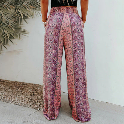 Boho Print Wide Leg Pants by Greta 