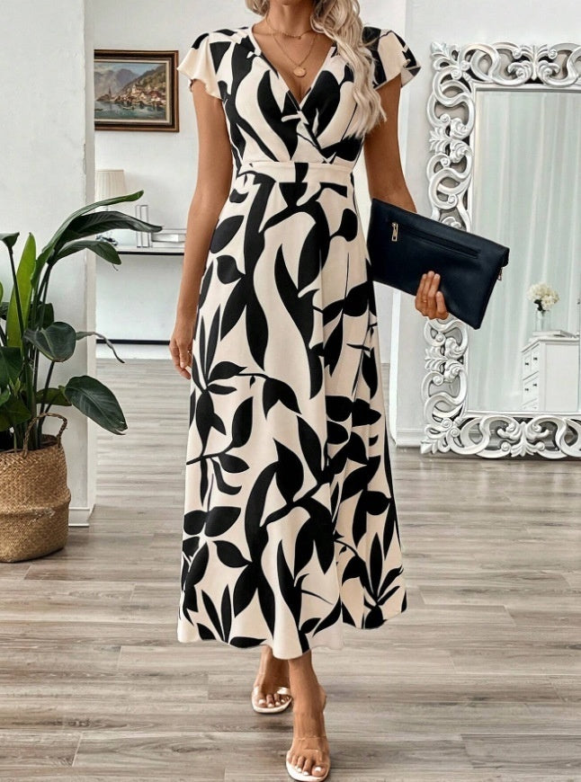 Elegant V-Neck Print Maxi Dress by Greta 