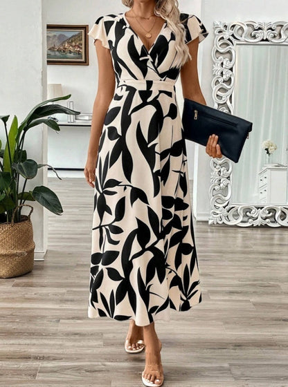 Elegant V-Neck Print Maxi Dress by Greta 