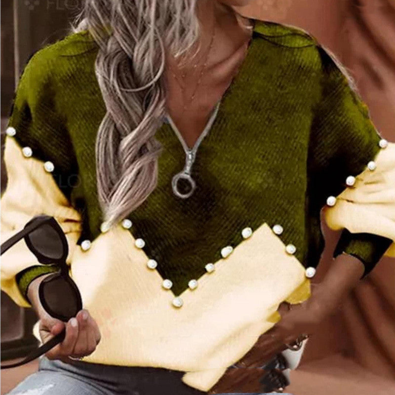 Chic Pearl Trim Greta  Knitted Sweater Blouse