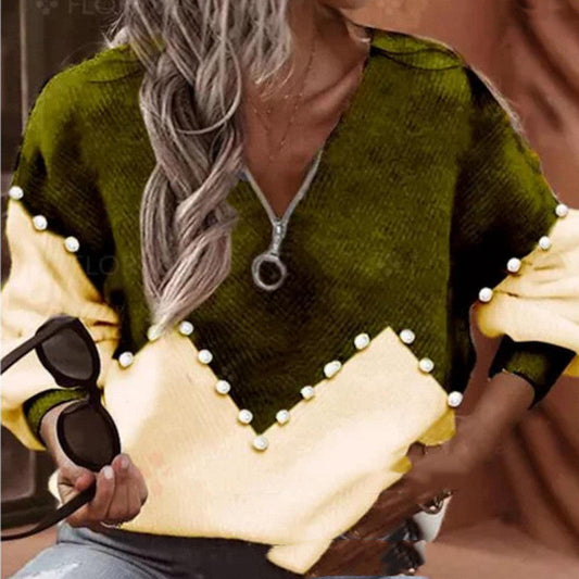 Chic Pearl Trim Greta  Knitted Sweater Blouse