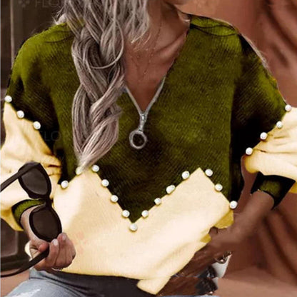 Chic Pearl Trim Greta  Knitted Sweater Blouse