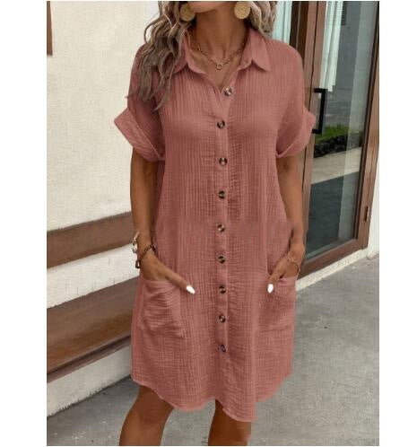 Chic Greta  Cotton Linen Shirt Dress