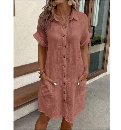 Chic Greta  Cotton Linen Shirt Dress