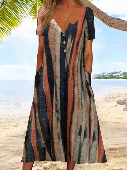 Artful 3D Print Dress by Greta , Short Sleeve