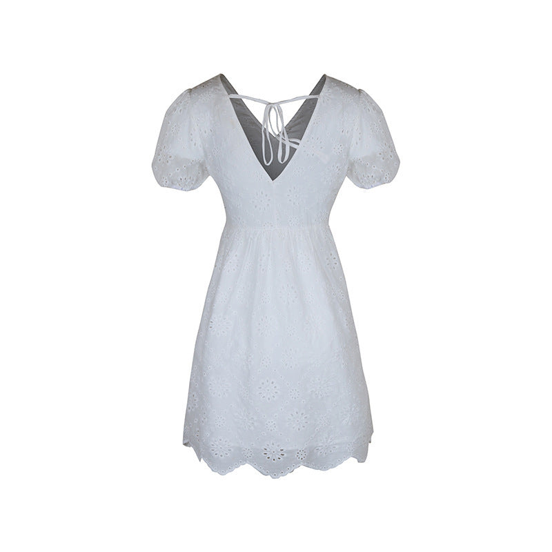 Elegant Eyelet Greta  Puff Sleeve Dress