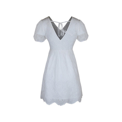Elegant Eyelet Greta  Puff Sleeve Dress