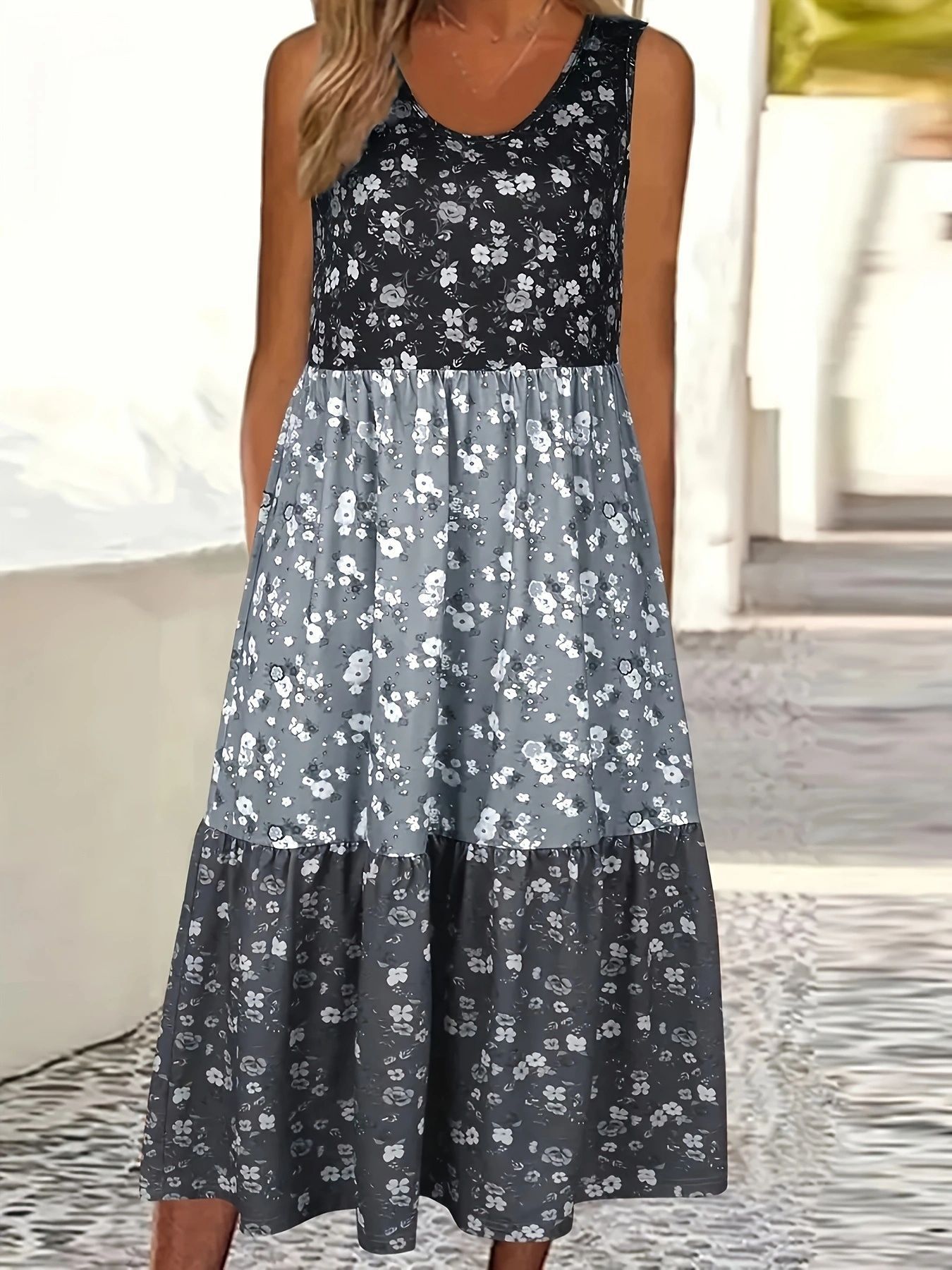 Floral Tiered Greta  Casual Vest Dress