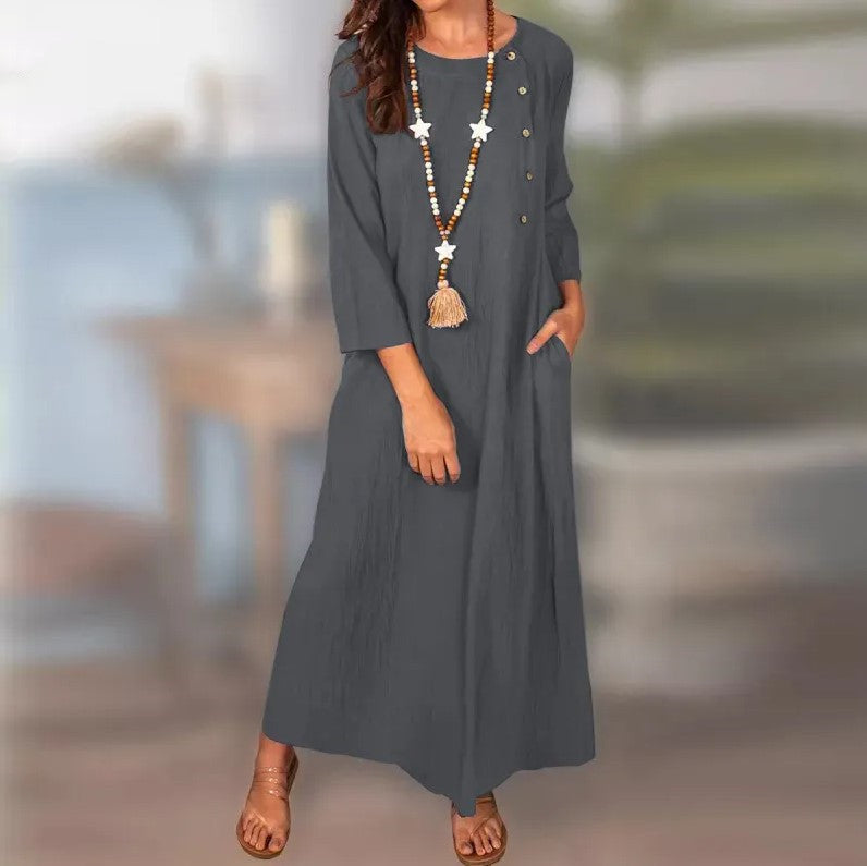 Vintage Linen Long Sleeve Dress by Greta 