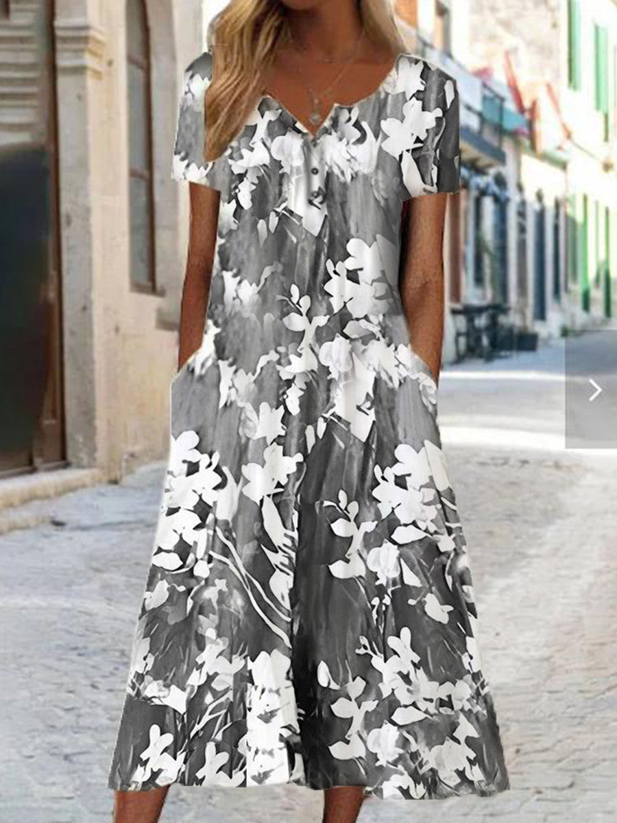 Artful 3D Print Dress by Greta , Short Sleeve