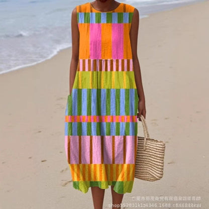 Vibrant Sleeveless Print Dress by Greta 