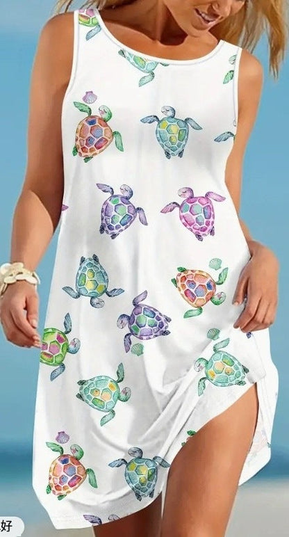 Turtle Print Sleeveless Dress by Greta 