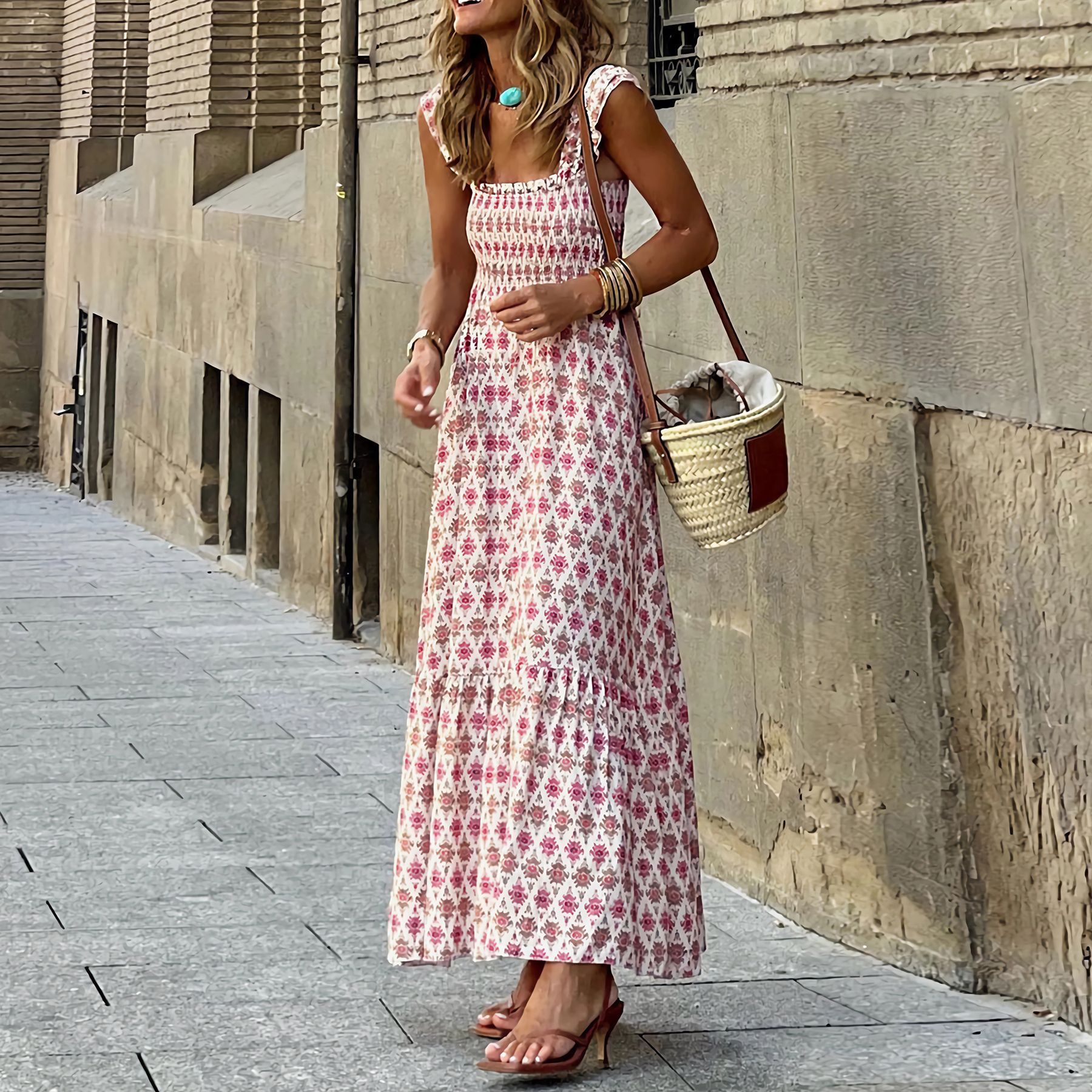 Elegant Floral Strap Dress by Greta 