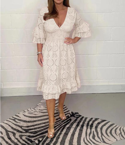 Chic Embroidered V-Neck Dress by Greta 