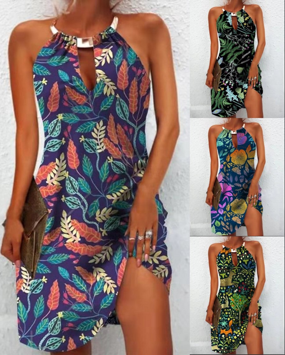 Leaf Print Slim Dress by Greta 