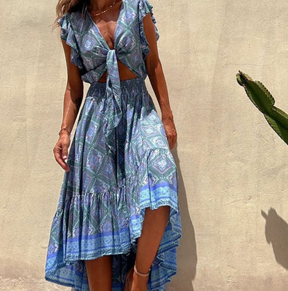 Boho Printed Greta  Flying Sleeve Maxi Dress