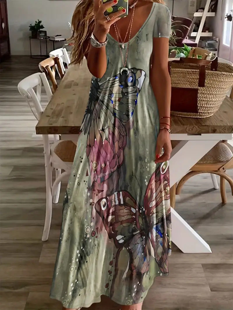 Bohemian Butterfly Print Greta  Maxi Dress