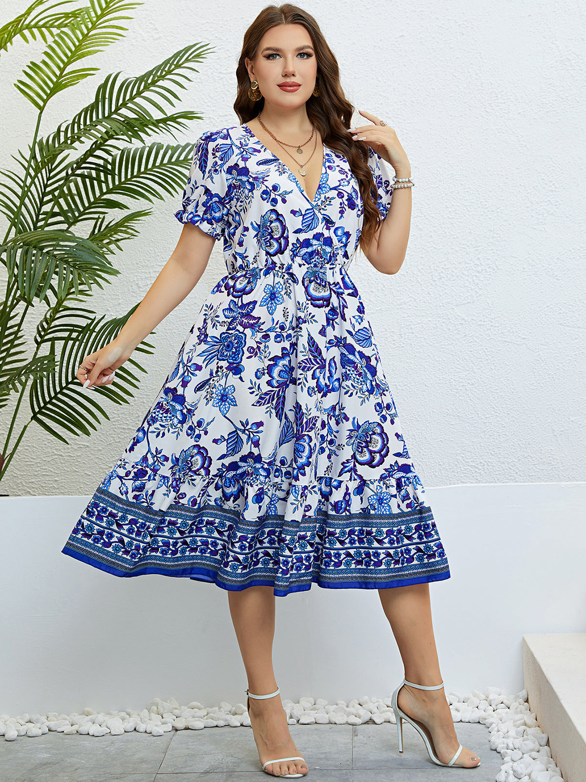 Floral V-Neck Midi Dress by Greta 