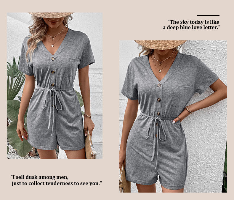 Chic Grey Greta  Lace-Up Casual Jumpsuit