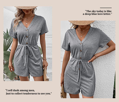 Chic Grey Greta  Lace-Up Casual Jumpsuit