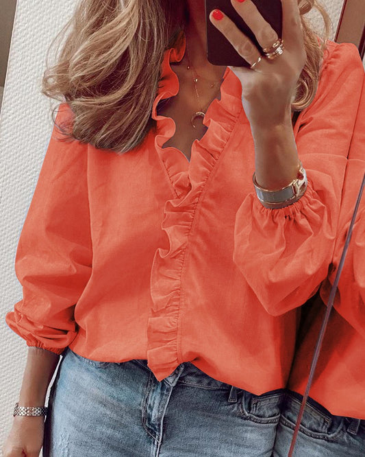 Chic Ruffled Long Sleeve Blouse by Greta 